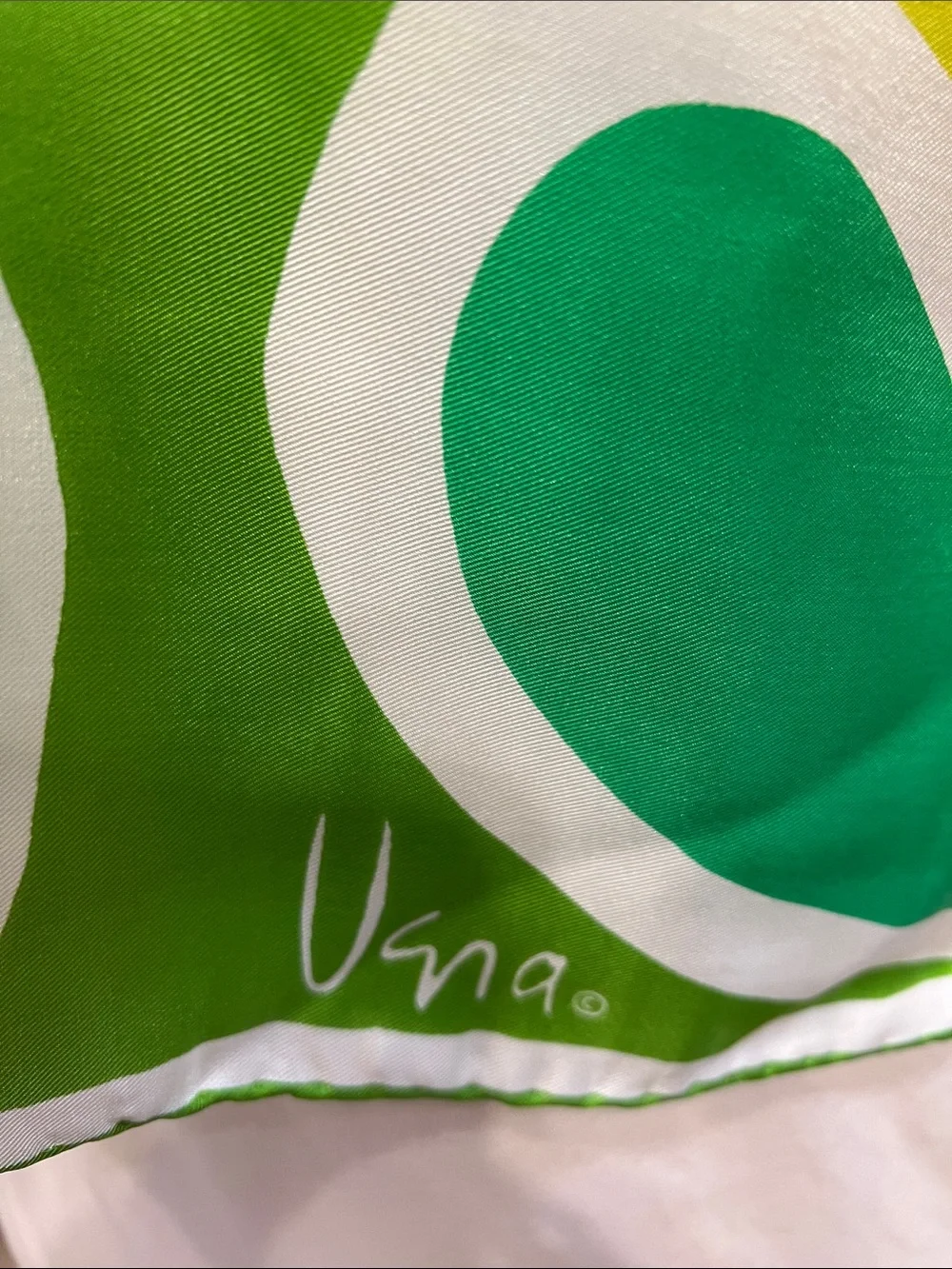 Vintage Vera Neumann geometric design neon greens and white 60’s scarf Japan